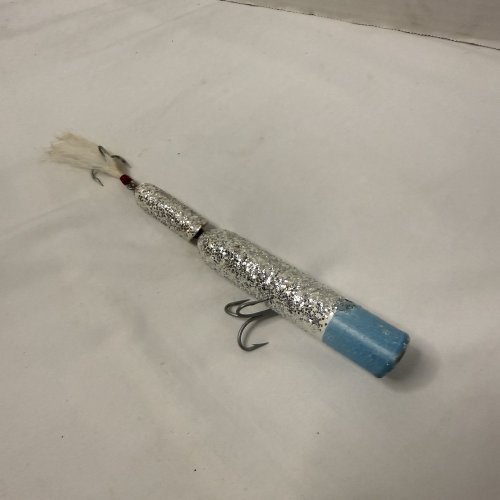 Vintage Wood Sparkly Atom Striper Swiper Topwater Popper Lure Saltwater Bass